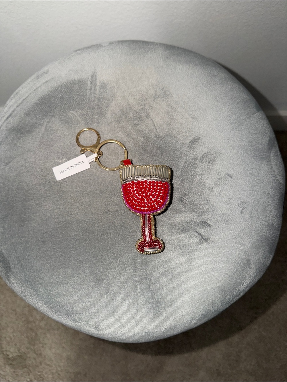 NWT Beaded Red Wine Glass Keychain/ bag charm  - Made in India